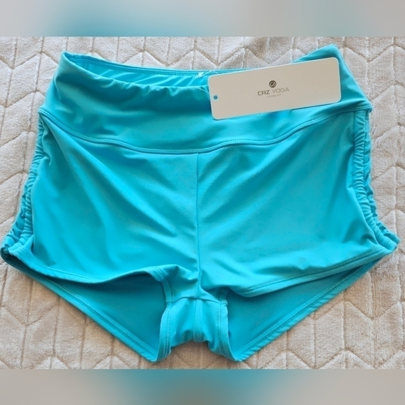 130.🆕XS CRZ YOGA High Waisted Turquoise Adjustable Ruched Side Swim Shorts - Picture 8 of 8